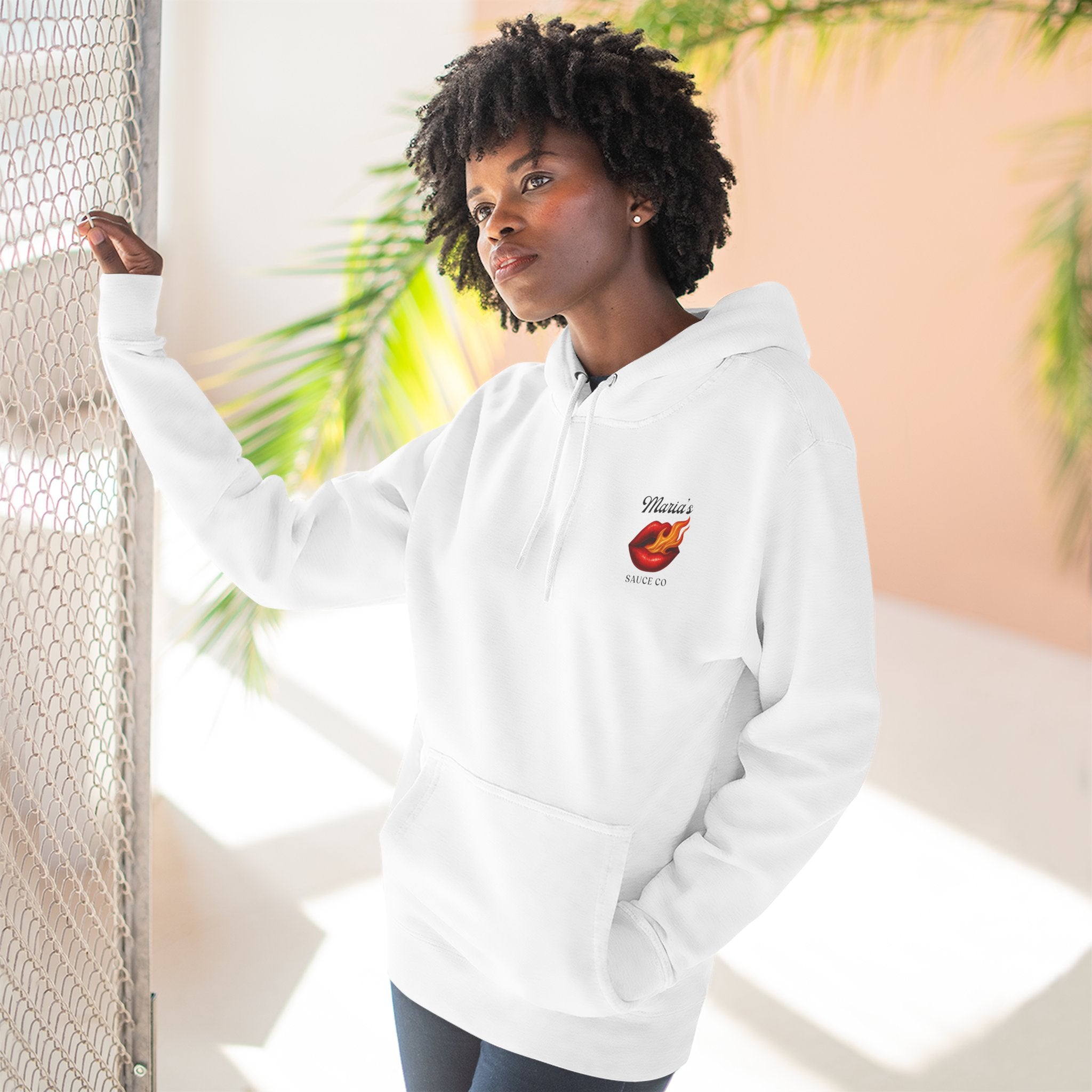 Trendy Fleece Hoodie with Flame Kiss Design